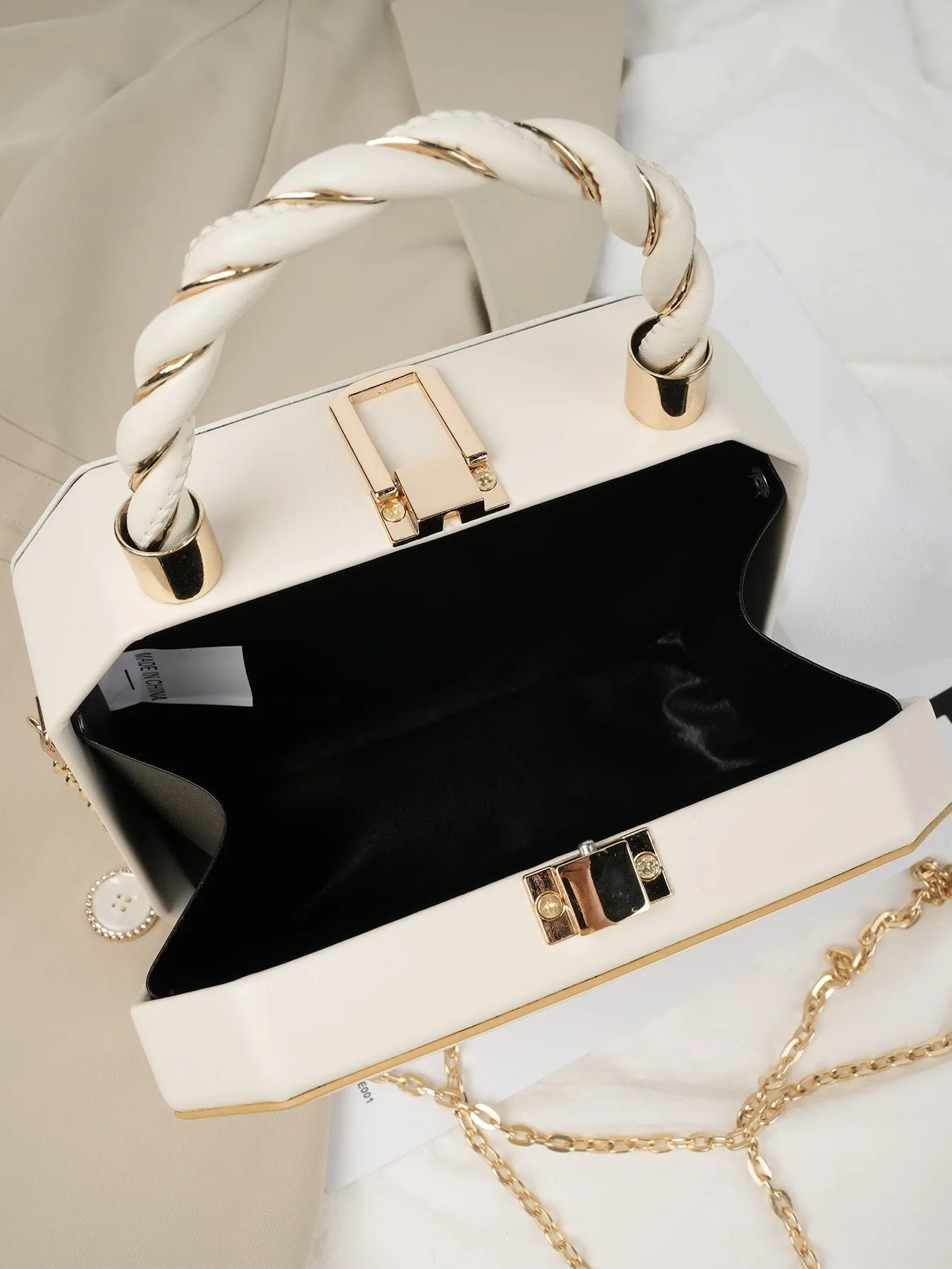 Mini Letter Graphic Chain Box Bag - White