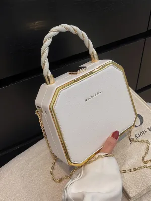 Mini Letter Graphic Chain Box Bag - White