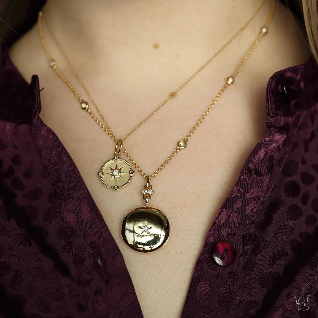 Mini "Adventure" Compass Charm with Diamond Accent