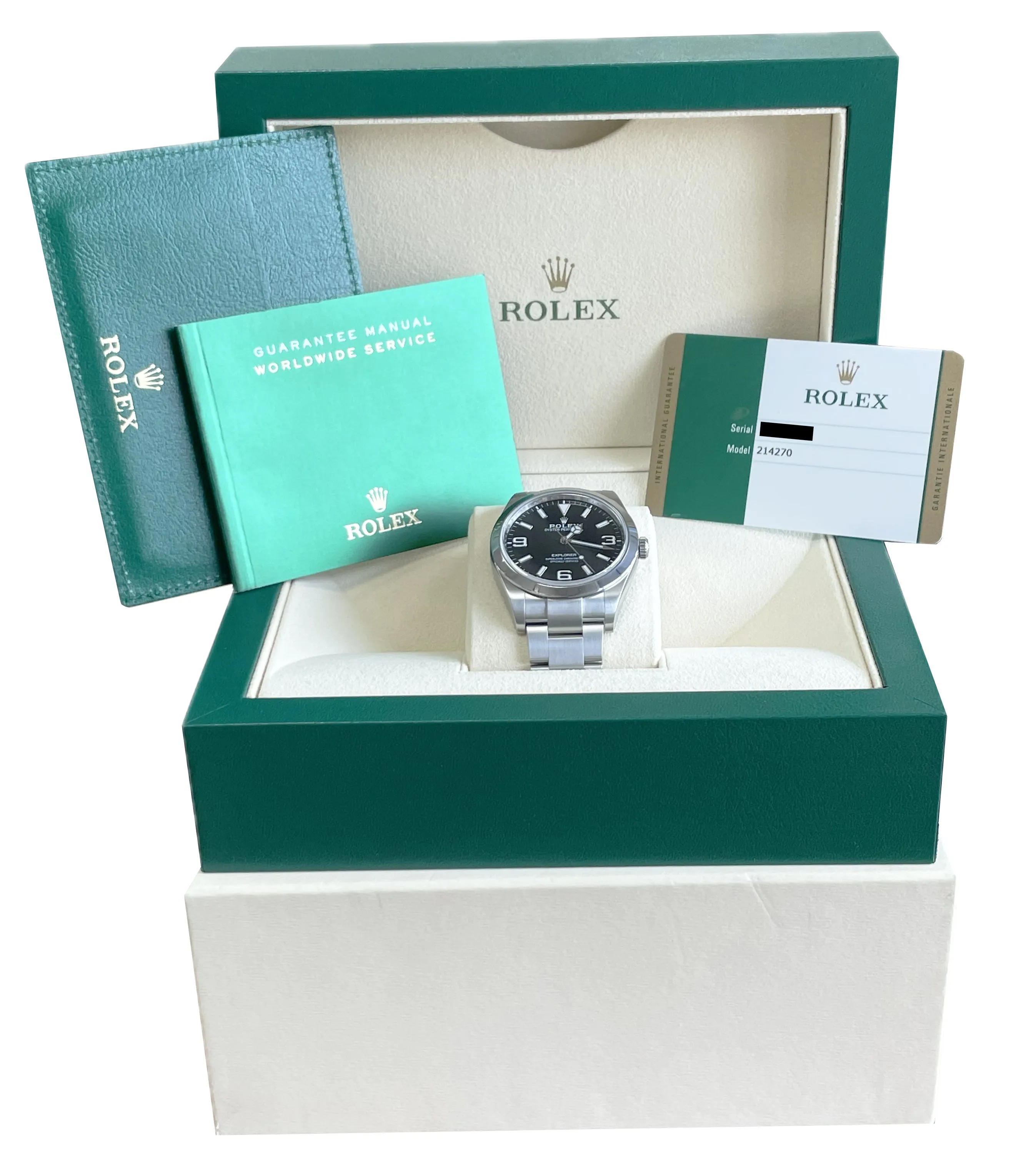 MINT PAPERS Rolex Explorer I 39mm MK2 FULL LUME 3-6-9 Steel Watch 214270 BOX