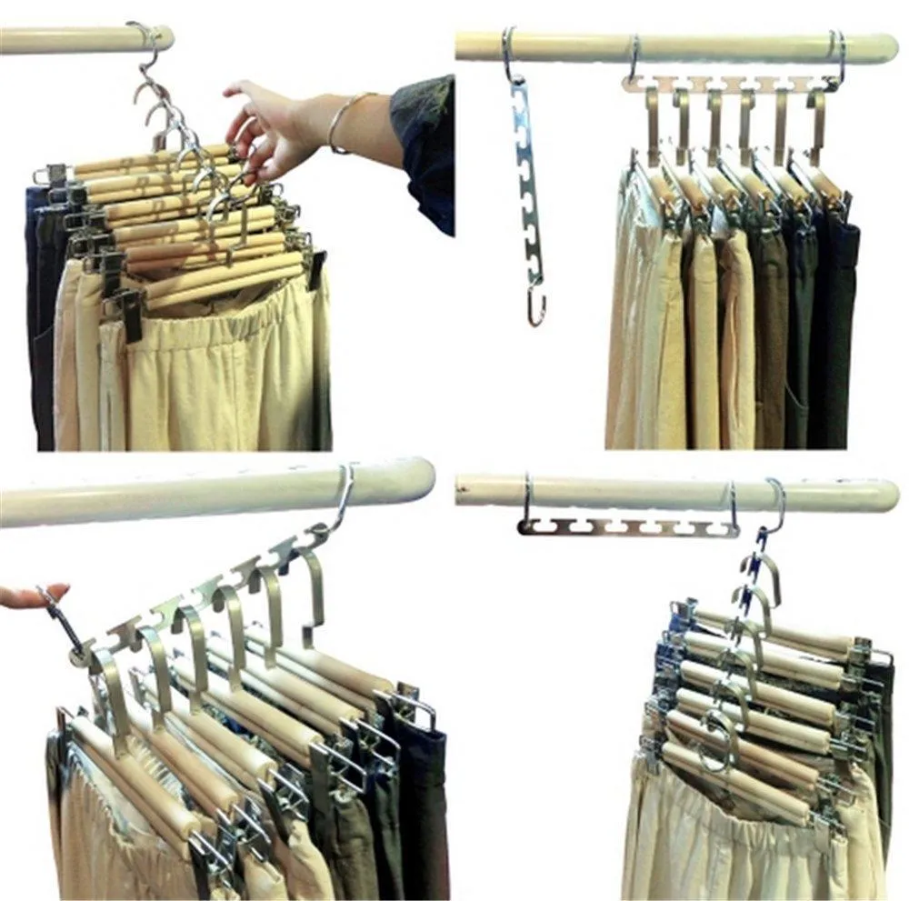 Mishen Magical Space-Saving Chrome Hangers Hangers Hook Rack Clothing Organiser, Save Space for Wardrobe, Heart Shaped Design, Stainless Steel - Set of 6