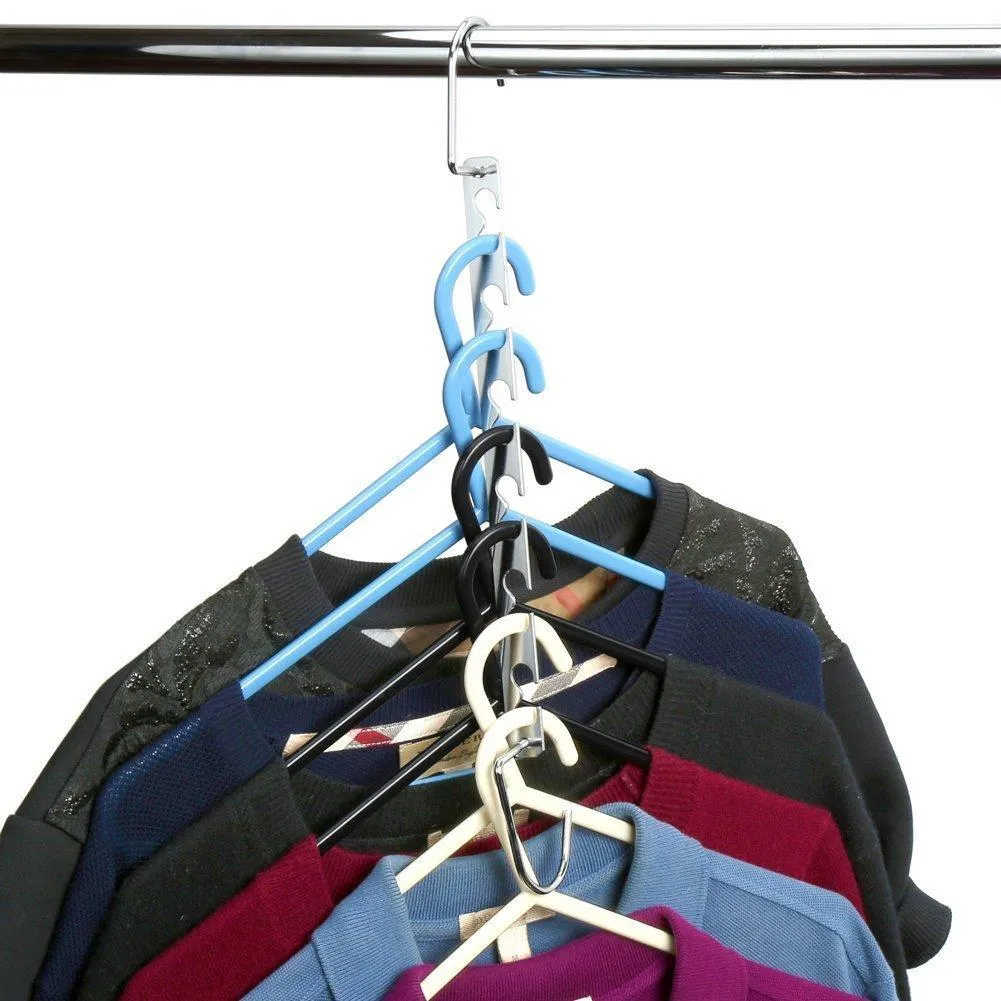 Mishen Magical Space-Saving Chrome Hangers Hangers Hook Rack Clothing Organiser, Save Space for Wardrobe, Heart Shaped Design, Stainless Steel - Set of 6
