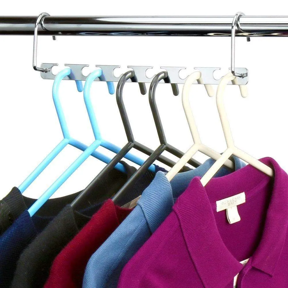 Mishen Magical Space-Saving Chrome Hangers Hangers Hook Rack Clothing Organiser, Save Space for Wardrobe, Heart Shaped Design, Stainless Steel - Set of 6