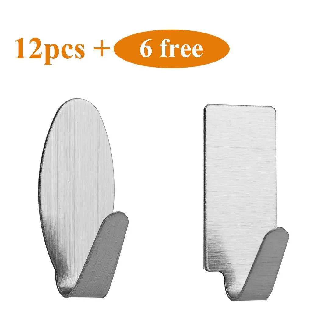 MOKARO Towel Adhesive Hooks Stainless Steel, Damage-Free Hanging Hooks Mini, 18-Hooks, Rectangle