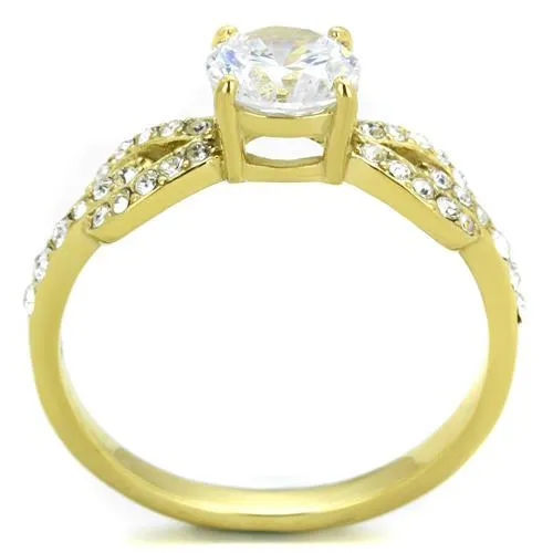 MT8612 - IP Gold(Ion Plating) Stainless Steel Ring Brilliant-cut Crystal - Engagement Ring April Birthstone