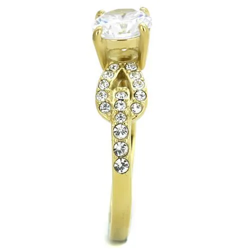 MT8612 - IP Gold(Ion Plating) Stainless Steel Ring Brilliant-cut Crystal - Engagement Ring April Birthstone
