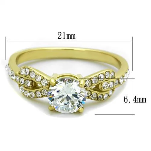 MT8612 - IP Gold(Ion Plating) Stainless Steel Ring Brilliant-cut Crystal - Engagement Ring April Birthstone
