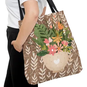 Mug with Spring Bouquet on Tan Fern Pattern Large Tote Bag - Fresh Floral-Inspired Accessory