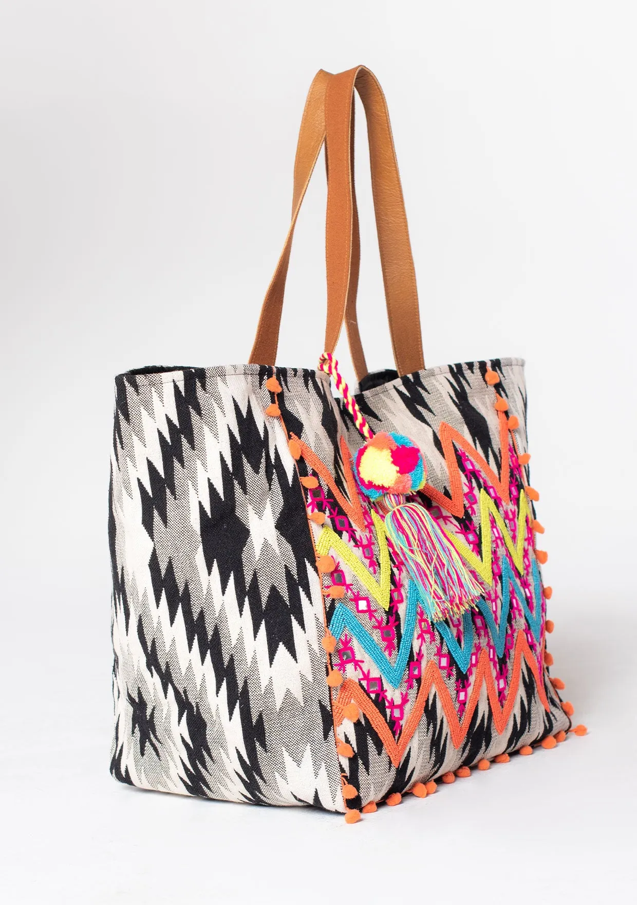 Multi Color Embroidered Jacquard Tote Bag