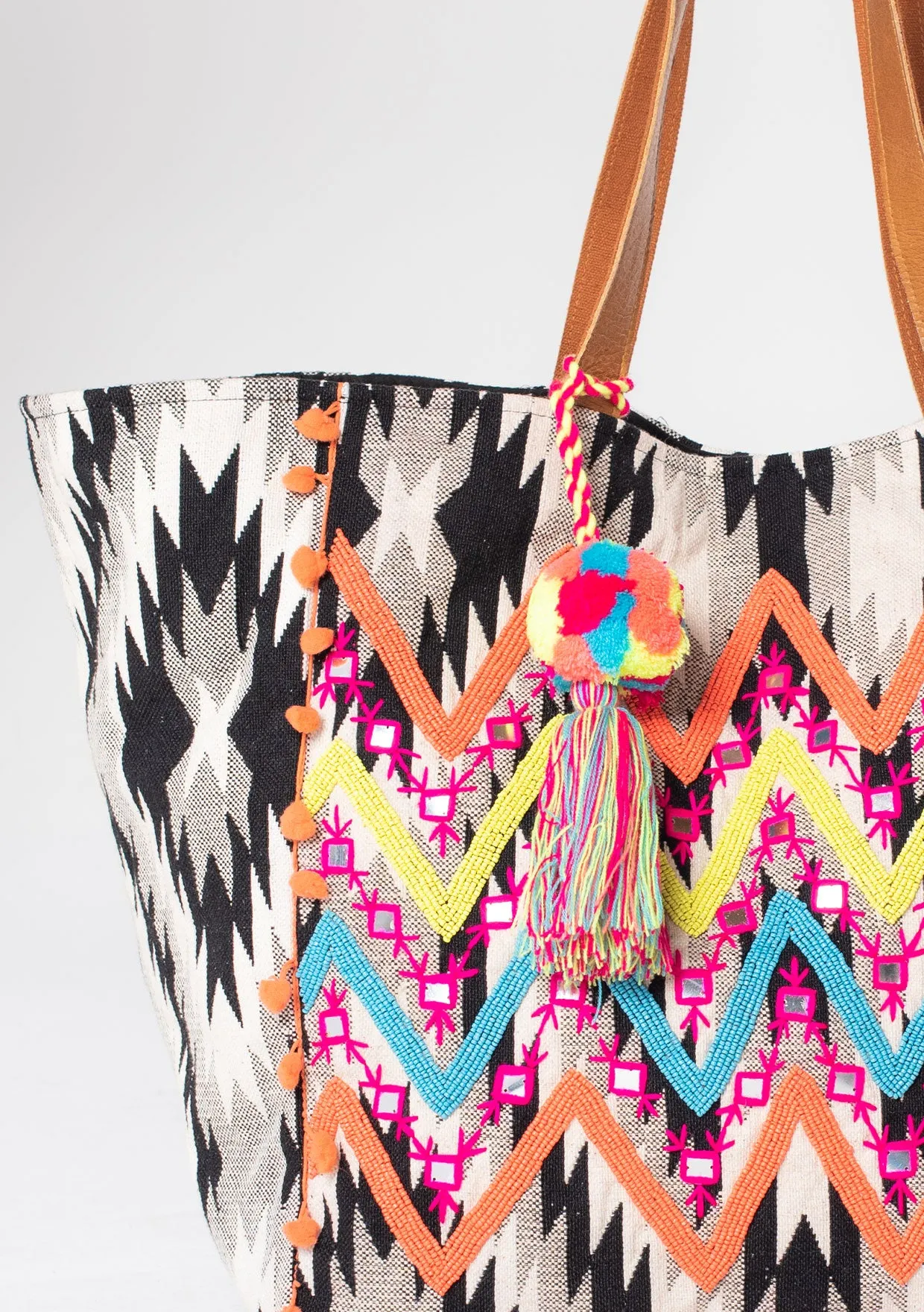 Multi Color Embroidered Jacquard Tote Bag