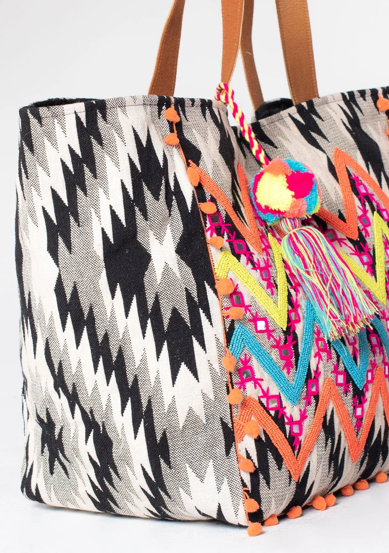 Multi Color Embroidered Jacquard Tote Bag