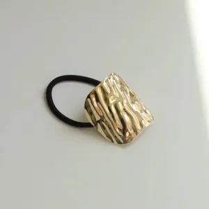 nar'sha - Wide Textured Metal Ponytail Hair Tie (Gold)