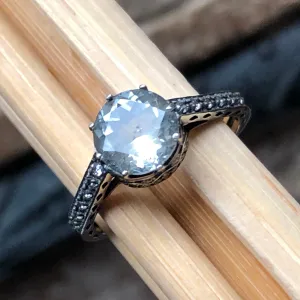 Natural 1ct Aquamarine 925 Sterling Silver Engagement Ring Size 6, 7, 8, 9