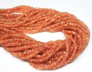 Natural Fire Sunstone Smooth Rondelle Loose Gemstone Beads Strand 14" 5.5mm 6mm