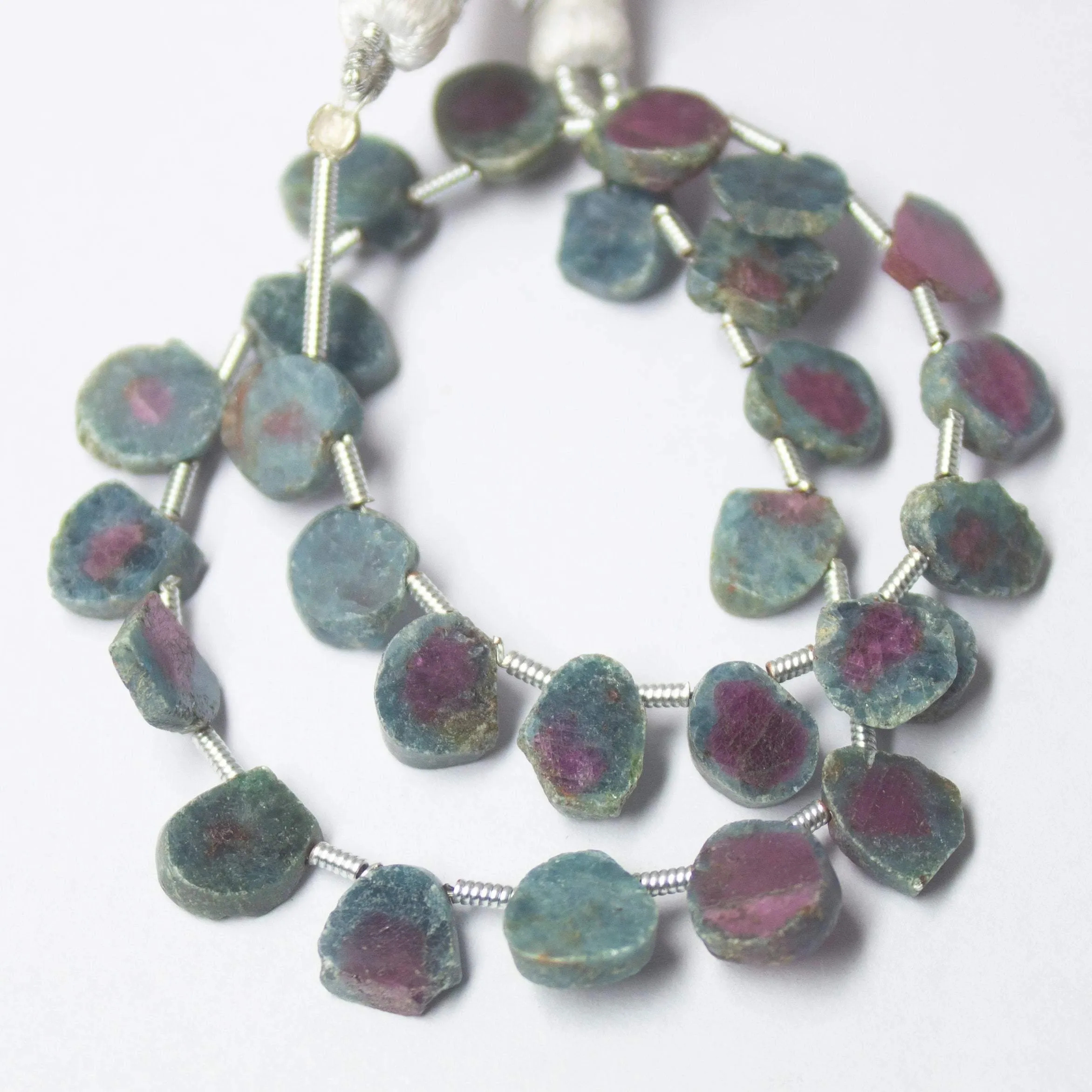 Natural Multi Color Ruby Zoisite Smooth Slice Beads 8mm 9mm 8inches