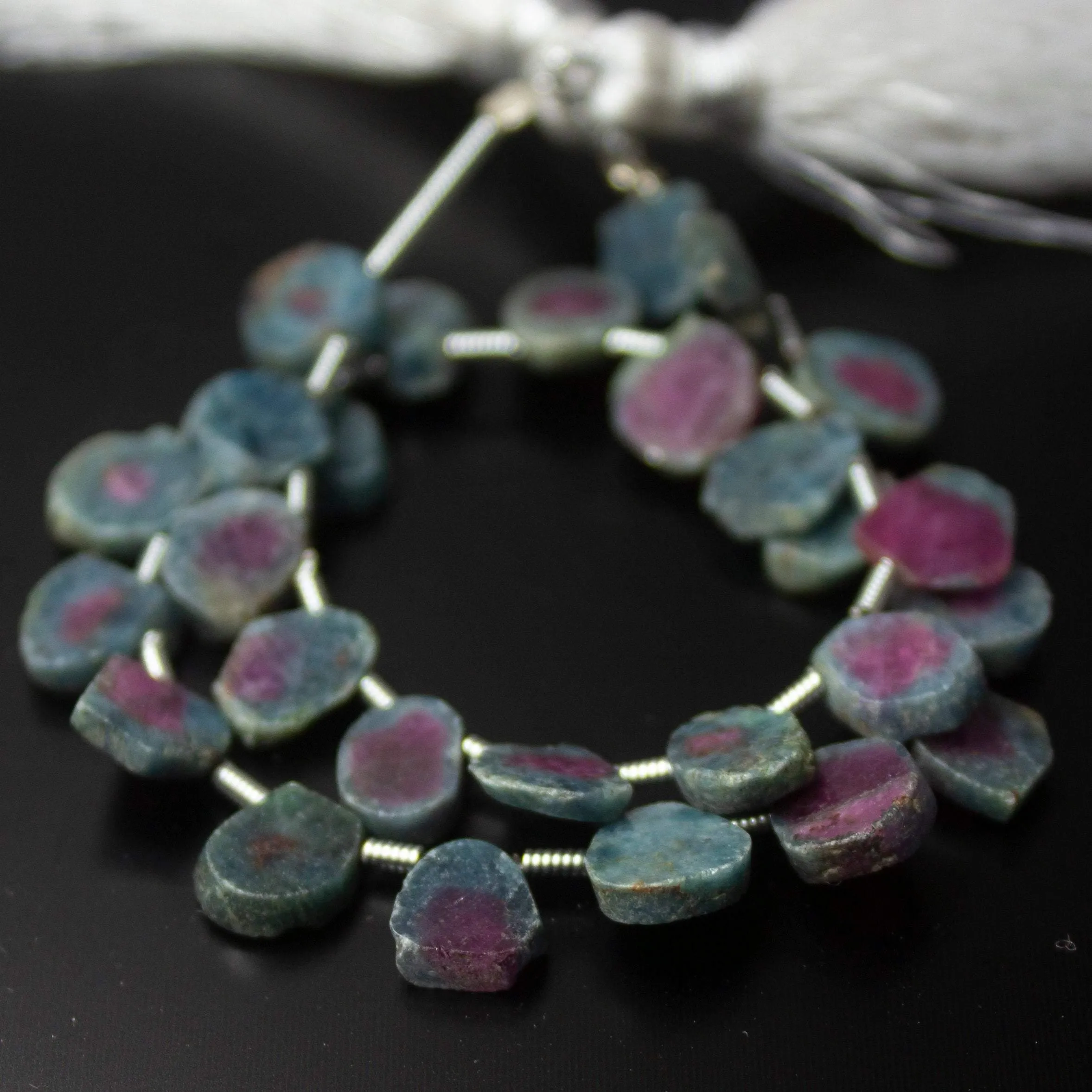 Natural Multi Color Ruby Zoisite Smooth Slice Beads 8mm 9mm 8inches