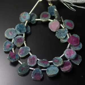 Natural Multi Color Ruby Zoisite Smooth Slice Beads 8mm 9mm 8inches