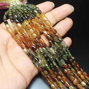 Natural Petro Multi Tourmaline Smooth Rectangle Chiclet Beads Strand 7mm 8"