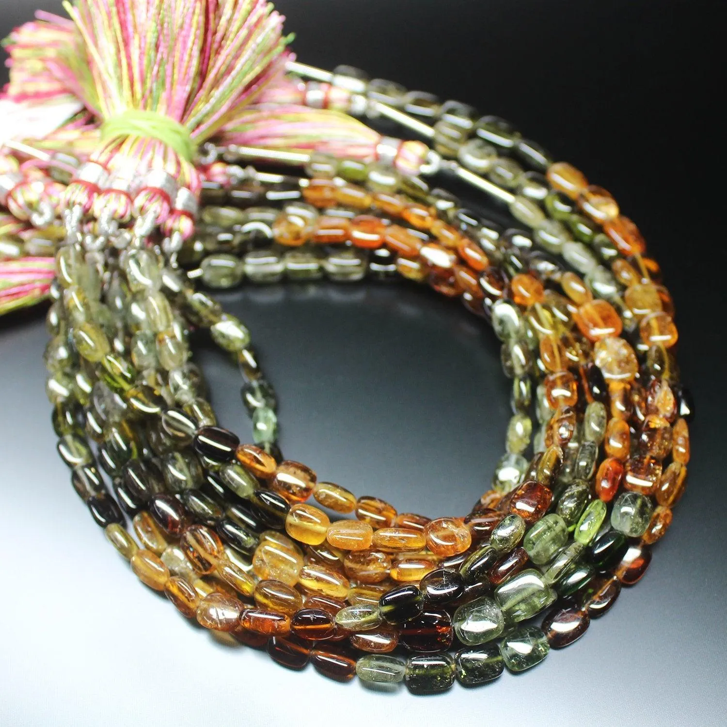 Natural Petro Multi Tourmaline Smooth Rectangle Chiclet Beads Strand 7mm 8"