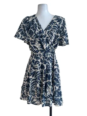 Navy Blue Leaves Patterned Rompers