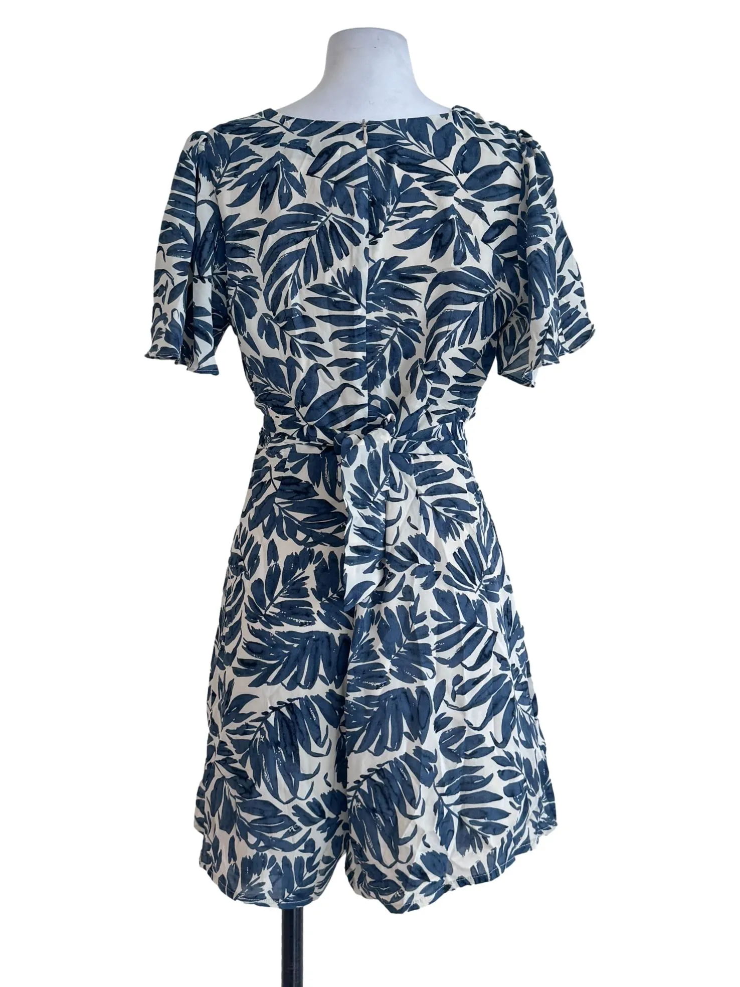 Navy Blue Leaves Patterned Rompers