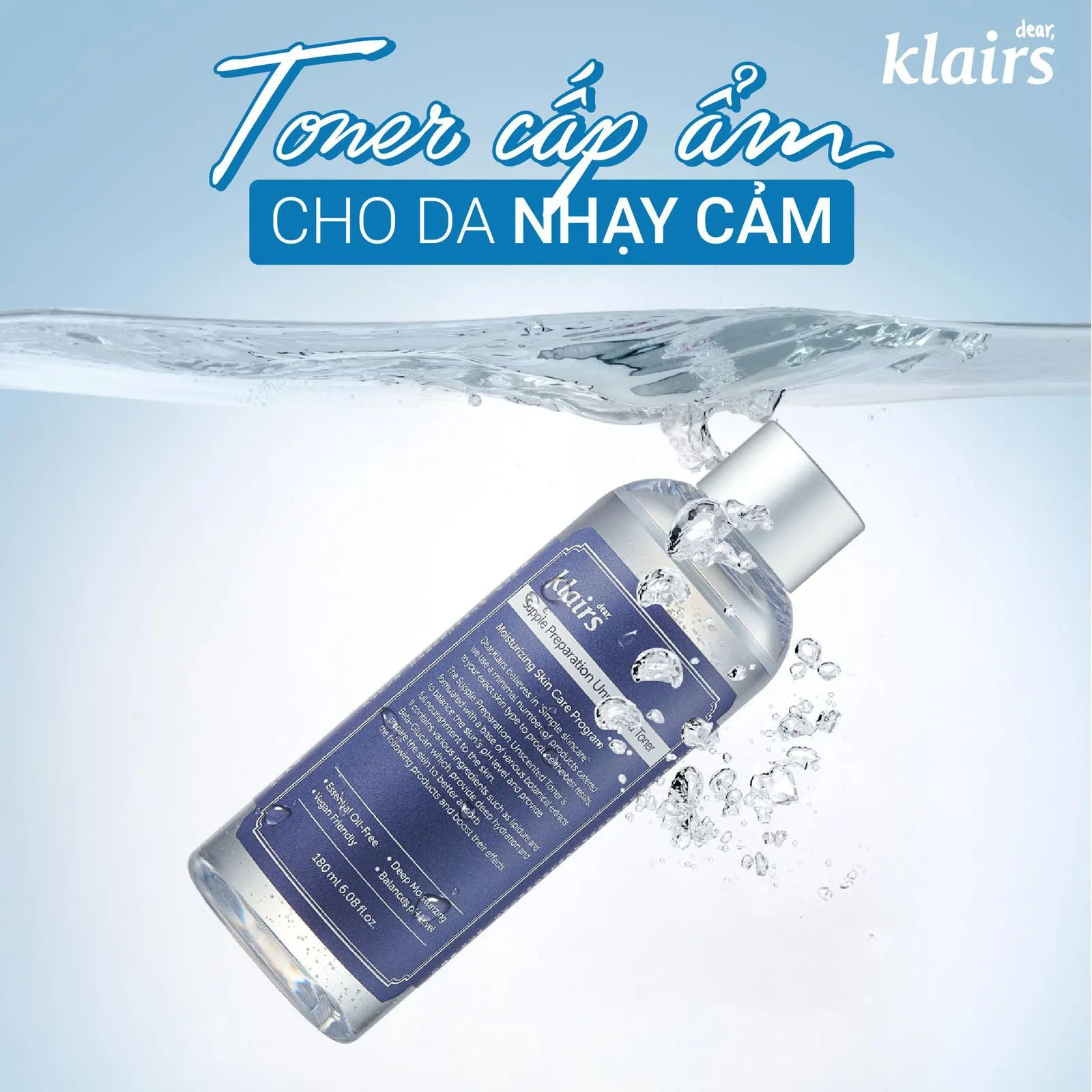Nước Hoa Hồng Klairs Supple Preparation Unscented Toner 180ml