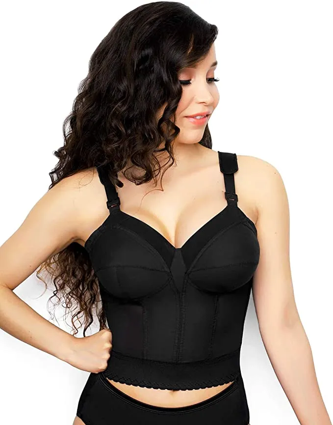 New EXQUISITE FORM Womens Women's Back Close Longline Bra, Black, Sz 44B!