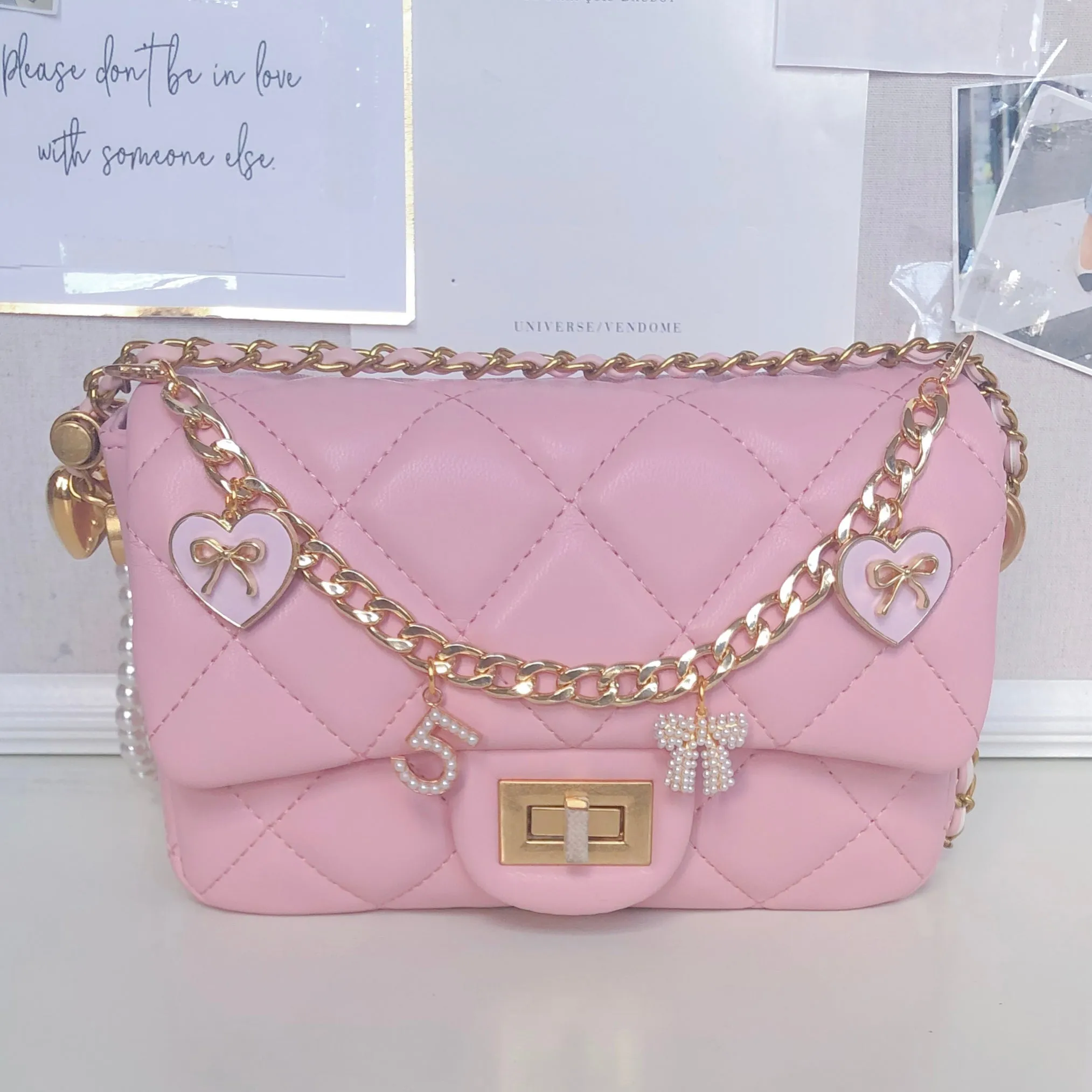 NEW! LUXURY PINK QUILTED FLAP BAG