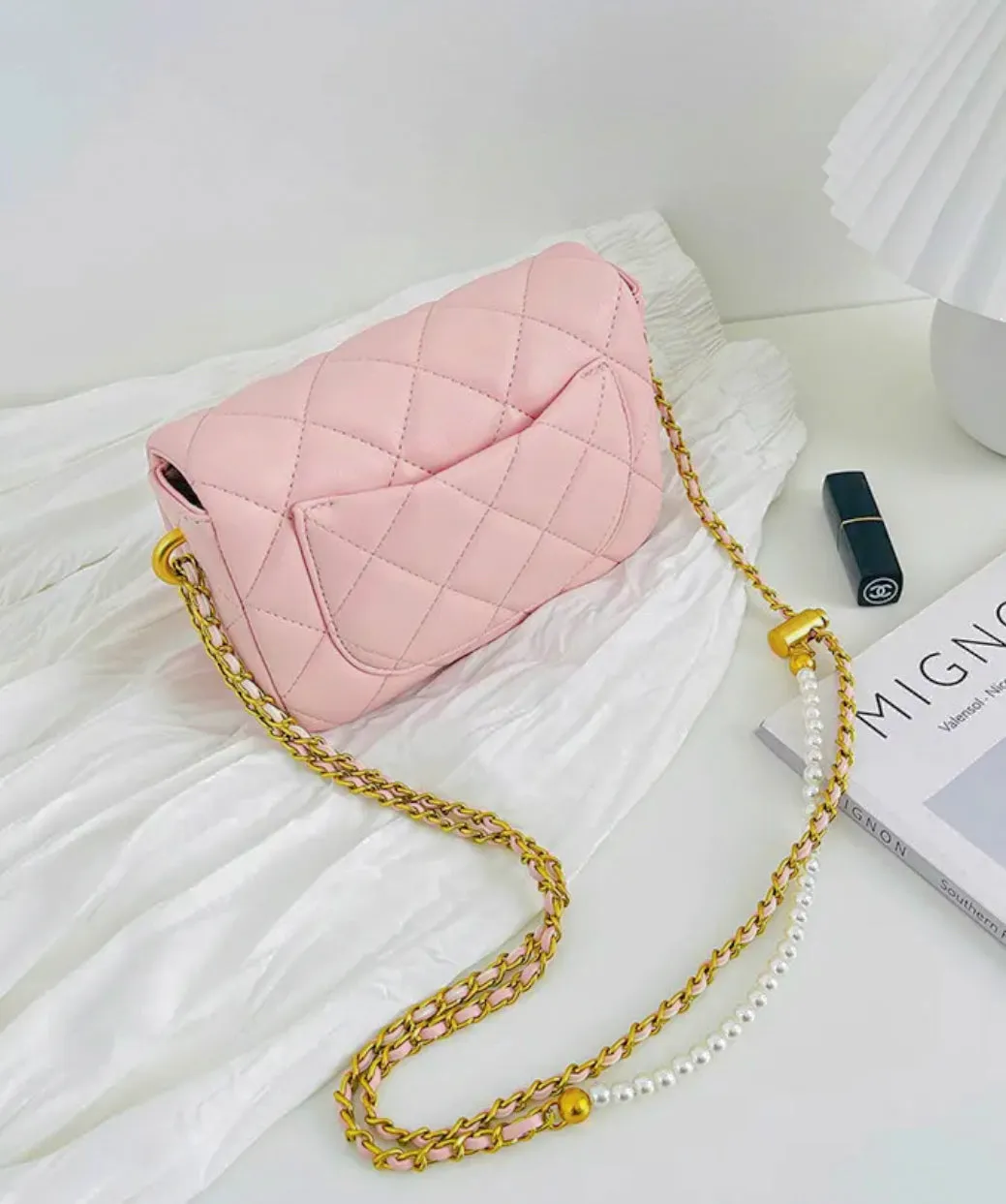 NEW! LUXURY PINK QUILTED FLAP BAG