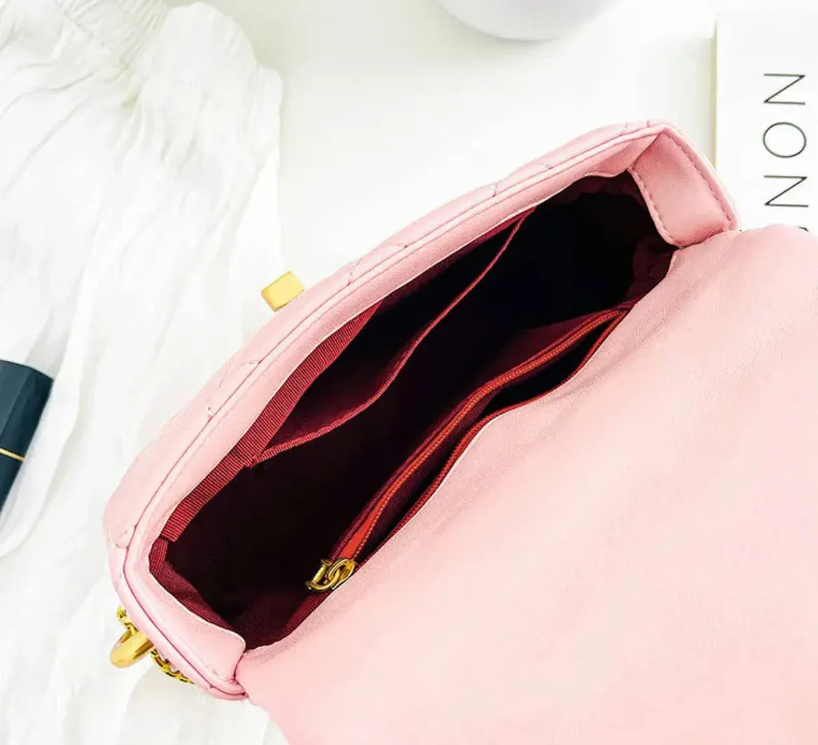 NEW! LUXURY PINK QUILTED FLAP BAG