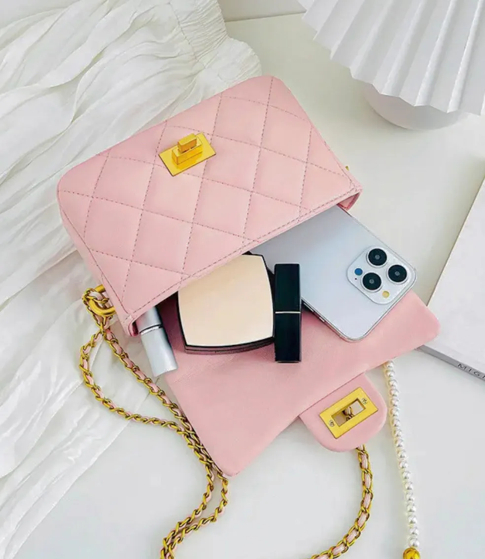 NEW! LUXURY PINK QUILTED FLAP BAG