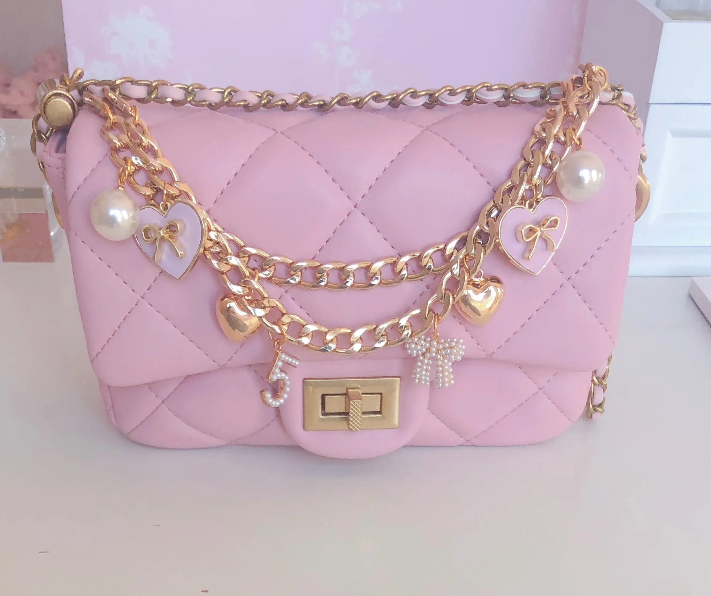 NEW! LUXURY PINK QUILTED FLAP BAG