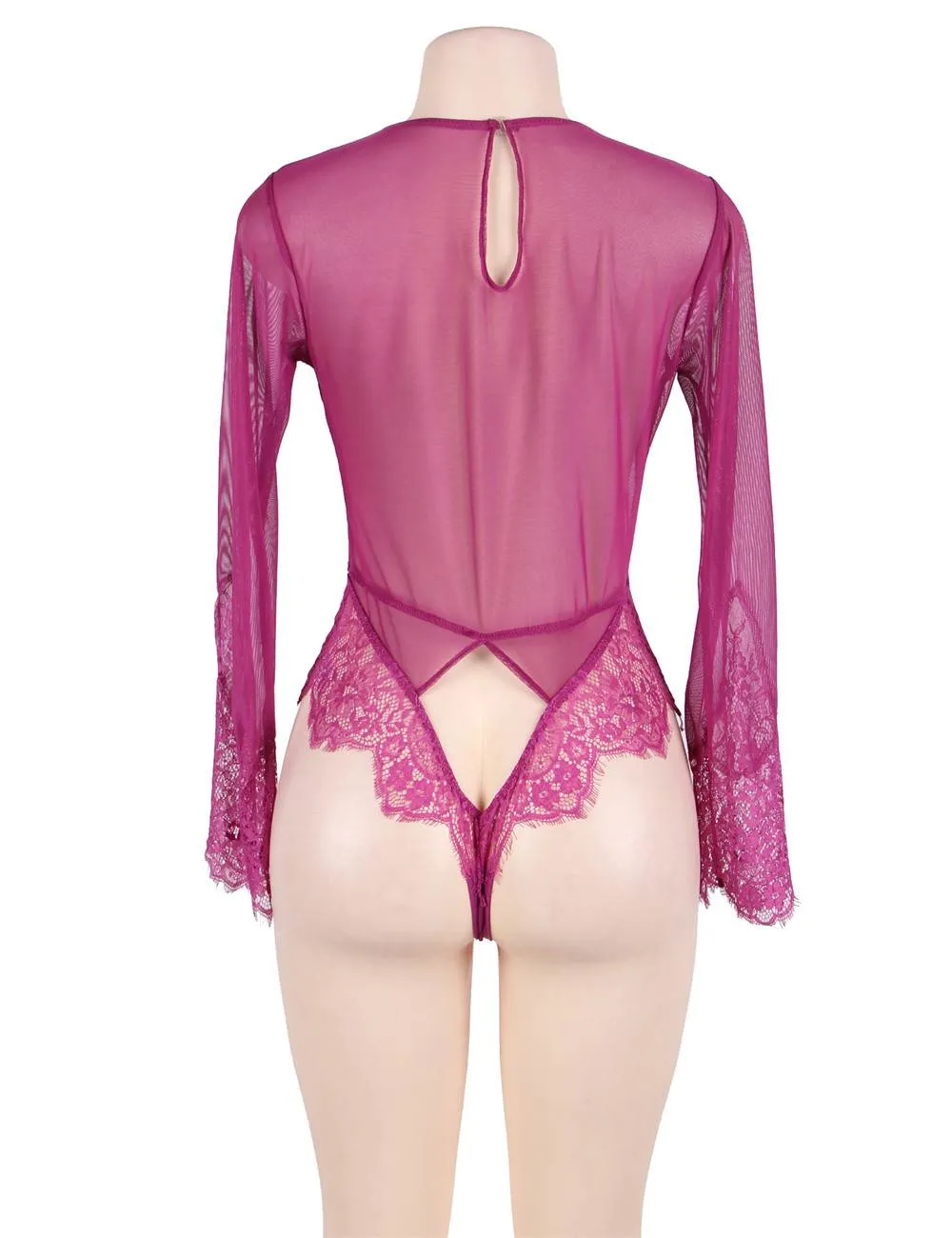 New Plus Size Rose Red Exquisite Lace Sleeve Teddy