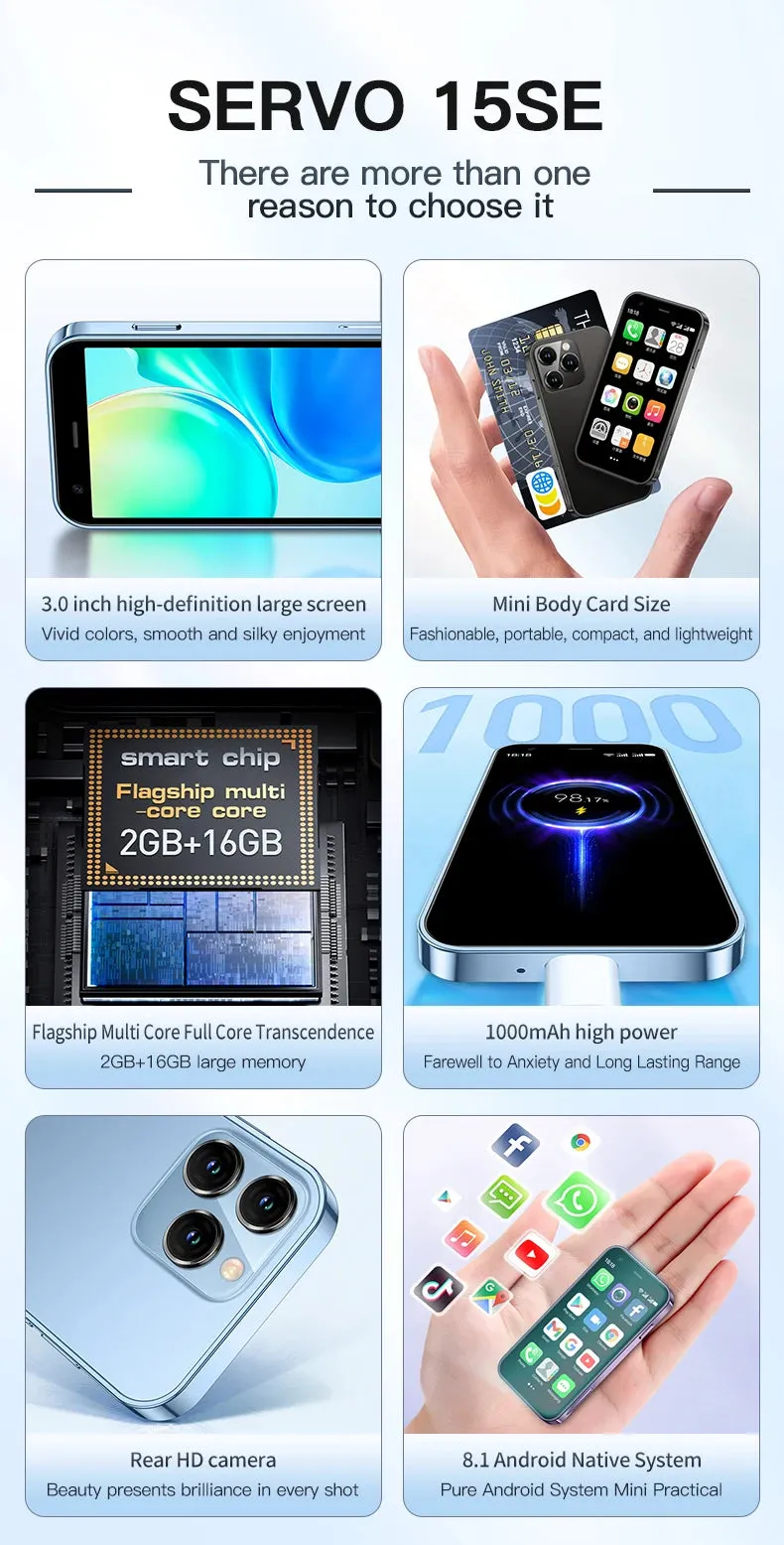New SERVO 15SE 3.0" Mini Smartphone Dual SIM 3G WCDMA Android 8.1OS 2GB 16GB GPS WIFI Portable Small Mobile Phone Low Price Great Gift