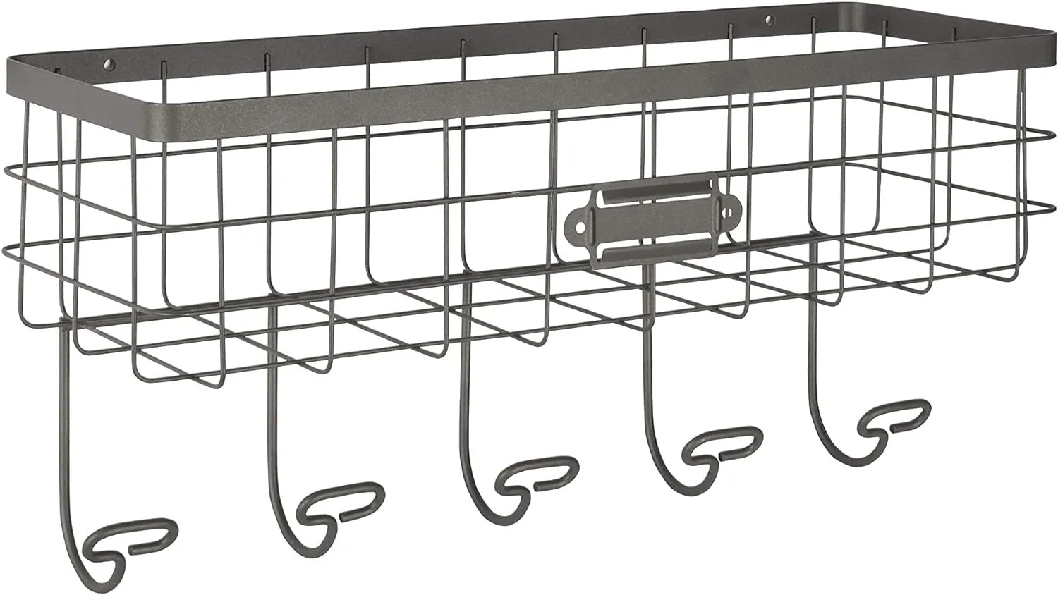 NEW Spectrum Diversified Vintage Wire Basket &amp; Hook Station Wall Mount Storage, Industrial Gray, Retails $73 