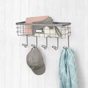 NEW Spectrum Diversified Vintage Wire Basket &amp; Hook Station Wall Mount Storage, Industrial Gray, Retails $73 