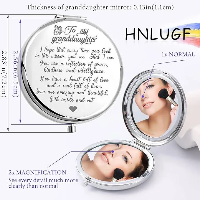 New to My Granddaughter - You're Amazing and Beautiful - Pocket Mirror, Stainless Steel Compact Pocket Mirror, Folding Pocket Mirror Encouragement Gifts from Grandparents (Rose Gold)