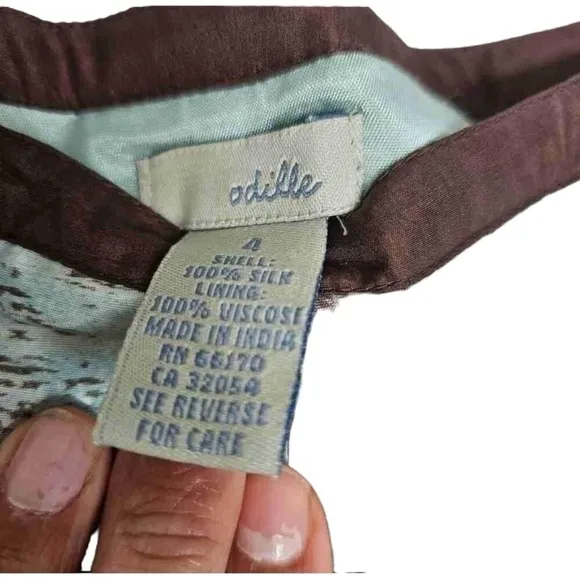 Odille Turquoise Silk Aline Skirt Knee Length Patterned Womens Size 4