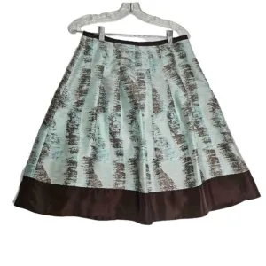 Odille Turquoise Silk Aline Skirt Knee Length Patterned Womens Size 4