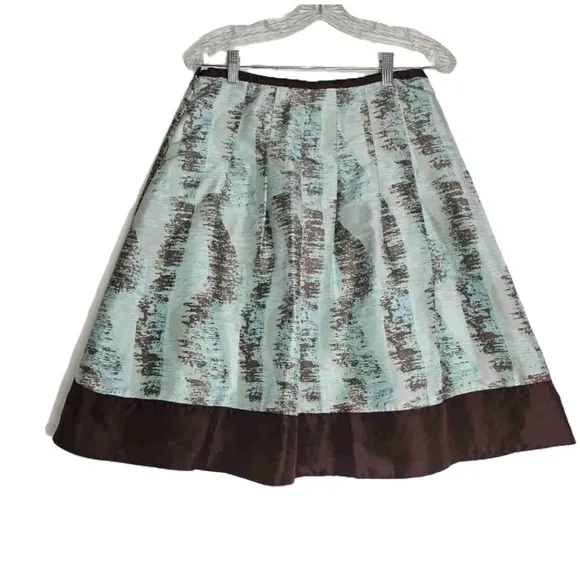 Odille Turquoise Silk Aline Skirt Knee Length Patterned Womens Size 4