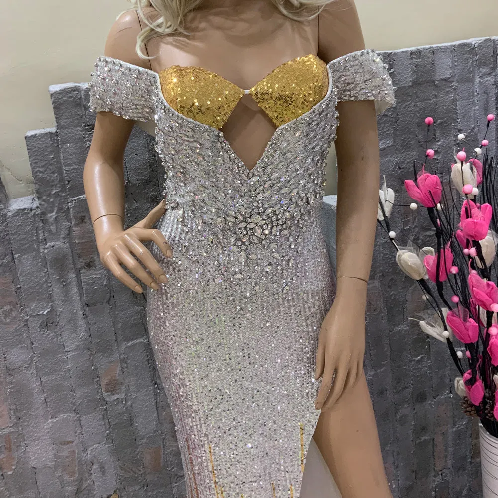Off Shoulder Exquisite Maxi Bodycon Dress HT10070