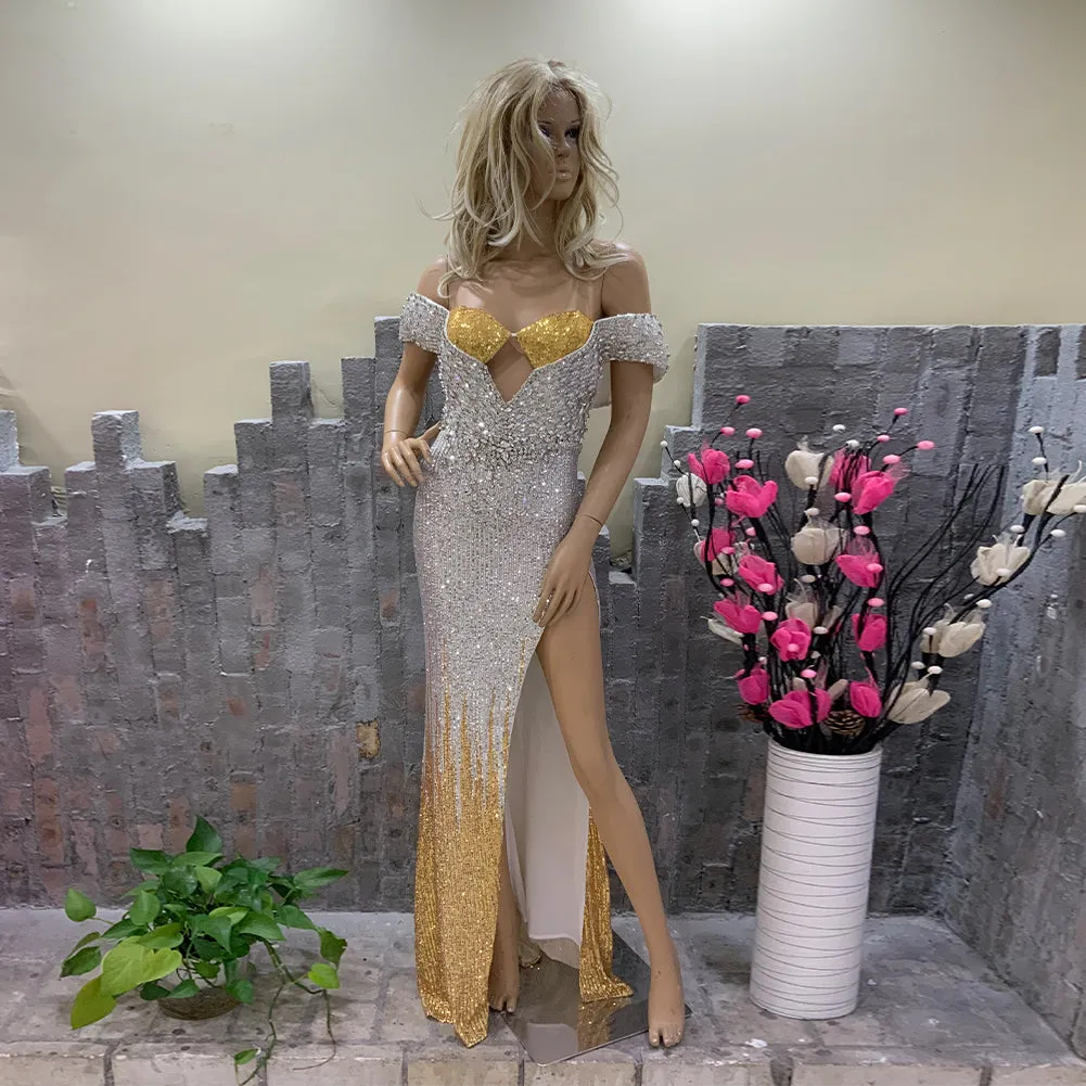 Off Shoulder Exquisite Maxi Bodycon Dress HT10070