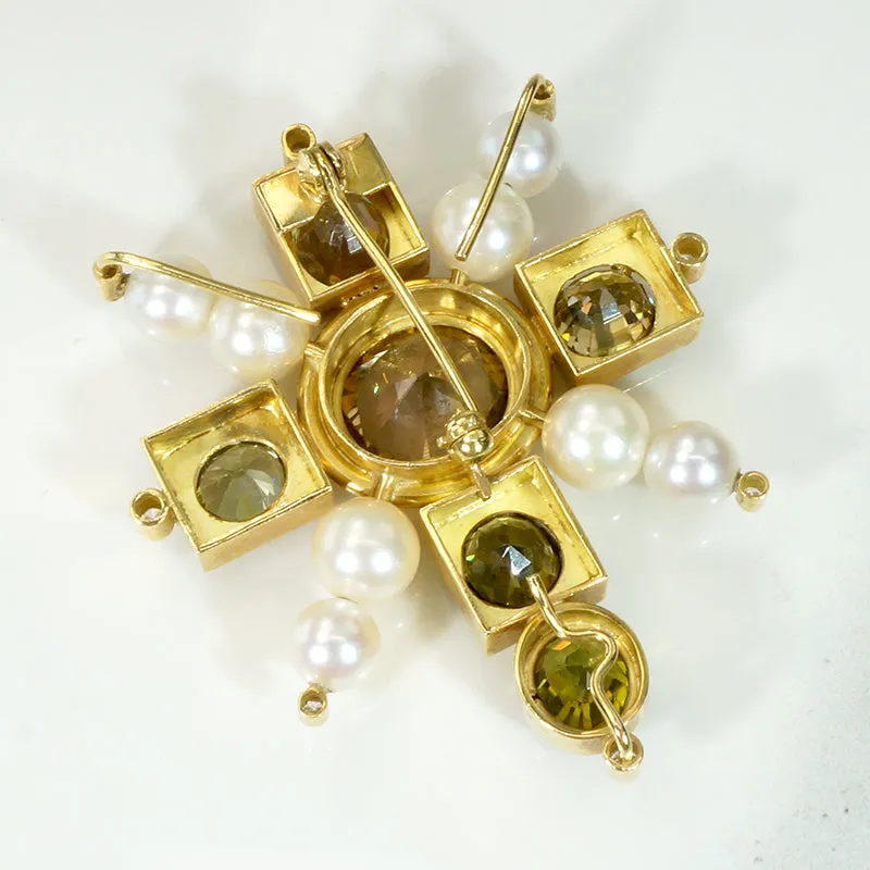 Opulent 18K Gold Cross with Zircons Pearls & Diamonds