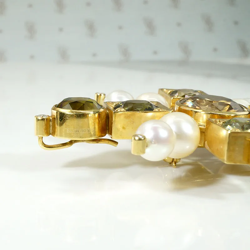 Opulent 18K Gold Cross with Zircons Pearls & Diamonds