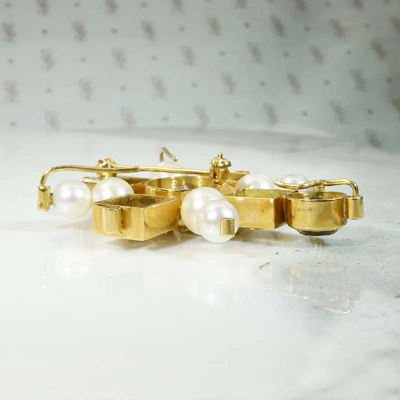 Opulent 18K Gold Cross with Zircons Pearls & Diamonds