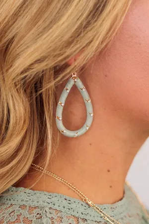 Opulent Lives Teardrop Dangle Earrings- Dusty Sage