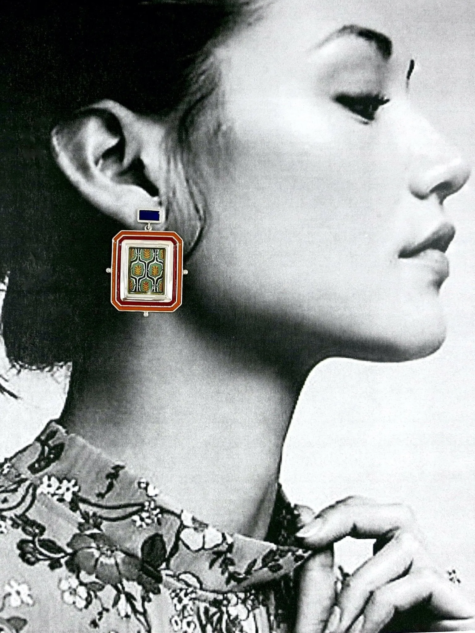 Opulent, 'qaleen' (carpet) miniature painting rectangular earrings