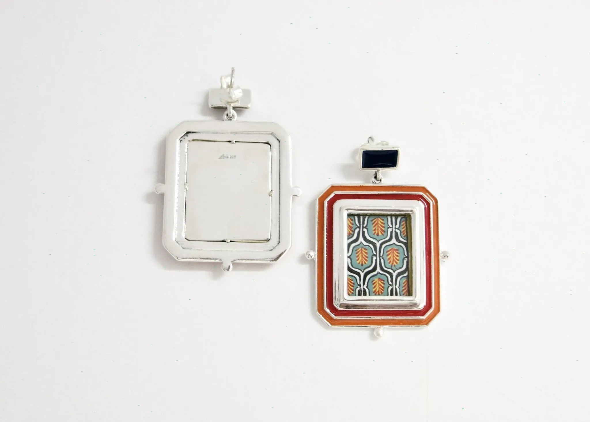 Opulent, 'qaleen' (carpet) miniature painting rectangular earrings