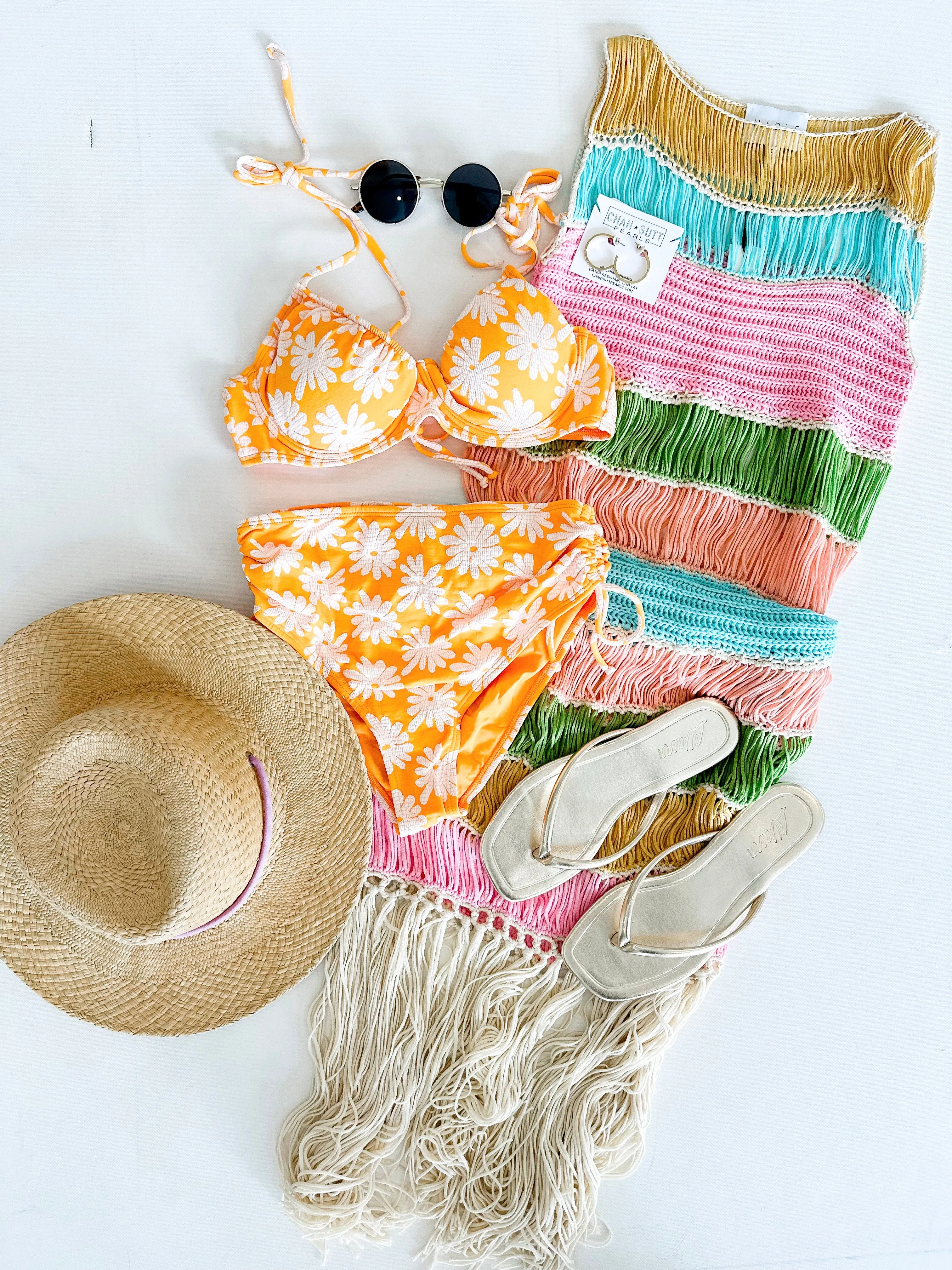 Orange Floral Textured Bikini