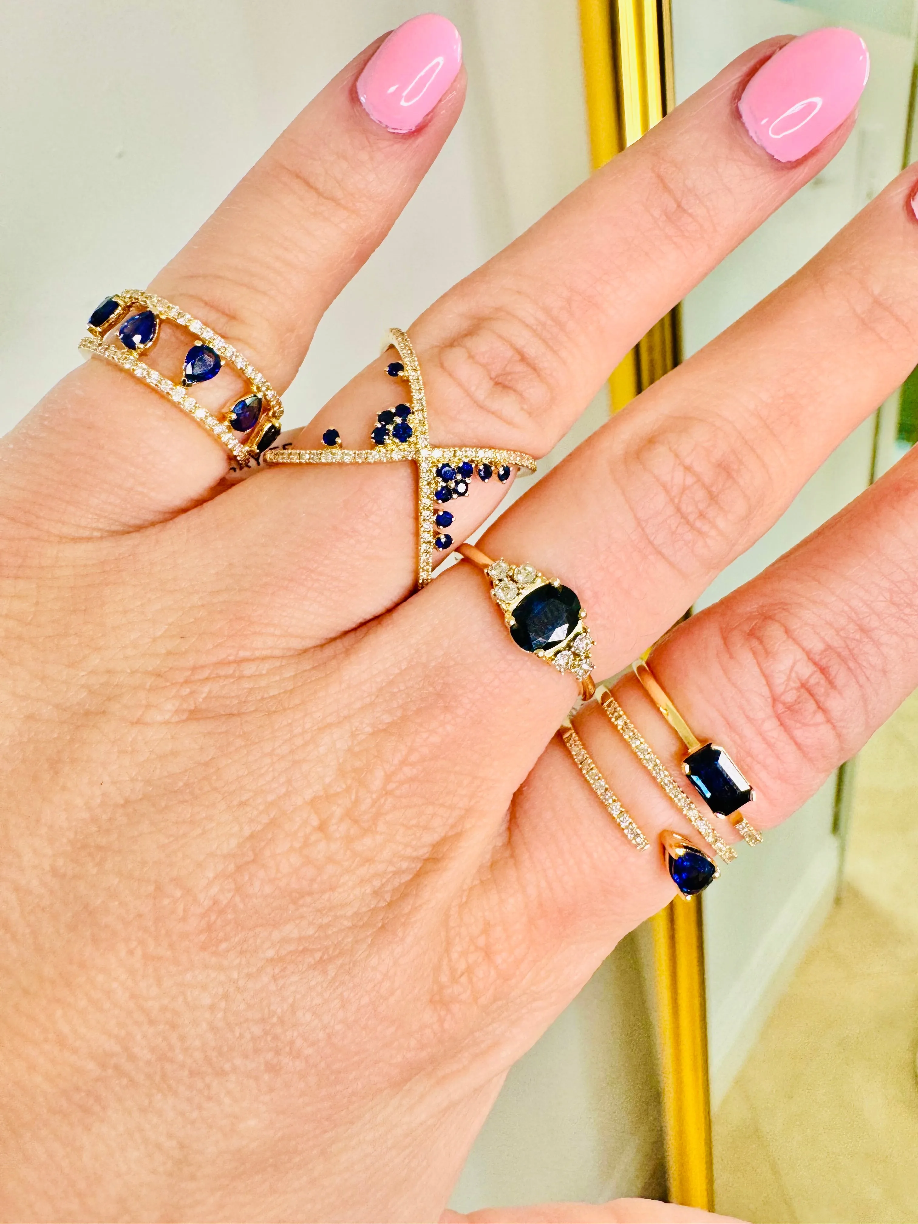 Oval Color Stone with Diamond  Illusions Ring